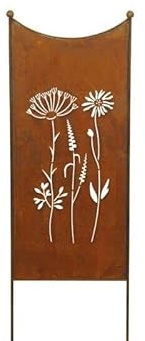 finehomegarden Stele Metall Edelrost Sichtschutz Wildblume Windschutz Dekowand B38cm H120cm