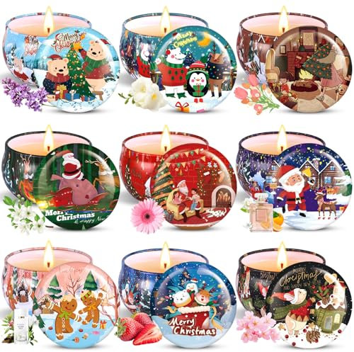 NCKIHRKK Coffret Cadeau Bougies Parfumées de Noël, 9 pcs. Idee Cadeau Bougie Femme, Naturel Cire de Soja Bougie Décoration Noel, Bougie Aromathérapie cadeau Femme Maman Petite Amie Collègue Invité