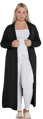 eyes Ladies Plain Long Maxi Length Boyfriend Women Cardigan Collared Open Top Full Sleeve Floaty Duster Jacket Coat Casual Blazer Plus Size Cardigans Black 16 to 18