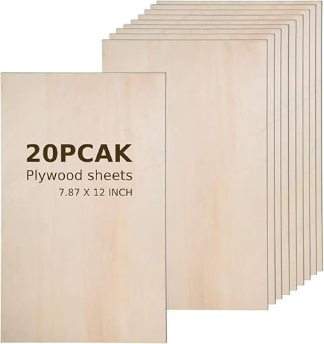 Lot de 20 planches de contreplaqué de 30,5 x 20,3 x 0,5 cm - Feuilles de bois de tilleul fines parfaites pour les travaux manuels, les projets scolaires et les projets de bricolage, feuilles de