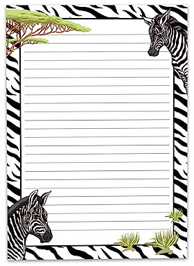 Briefpapier Schreibblock liniert zum Ausmalen für Mädchen Kinder Schule Safari Zebra (1 Block A4 mit 25 Blättern)