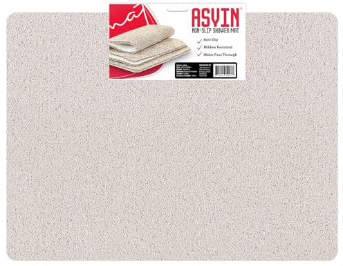 Asvin Große rutschfeste Bade- und Duschmatte für Innendusche und Nassbereiche, 60 x 80 cm, Weiß, schnell trocknend