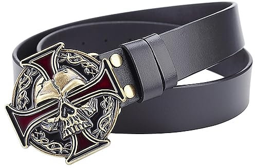Crossbones Gürtel Schwermetall Schädel Gesicht Schnalle Skelett Gürtel Dunkel Stil Street Rock Bund Zubehör, Modell 1, 105 cm