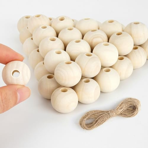 Behiruch 100 Stück Holzperlen zum Auffädeln, 20mm Holzkugeln mit Loch | Runde Groß Holzperlen Natur für Makramee, Perlen Holz für Basteln DIY Schmuck Armband Halskette