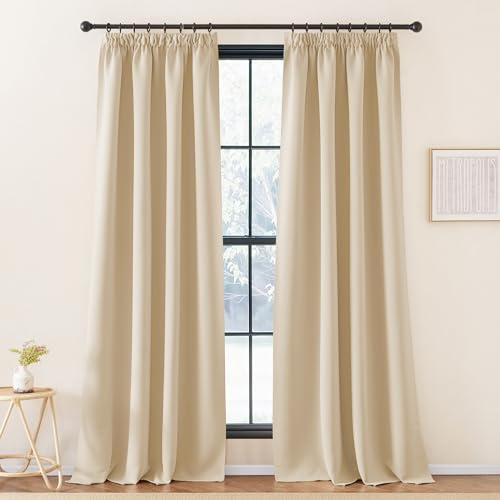 KGORGE Blickdichte Vorhänge Hitzeschutz Thermovorhang mit Kräuselband | Biscotti Beige,2er Set,260 x 140 cm(HxB),Thermo Vorhang gegen Hitze für Schienensystem,Verdunkelung,Sonnenschutz,Wohnzimmer