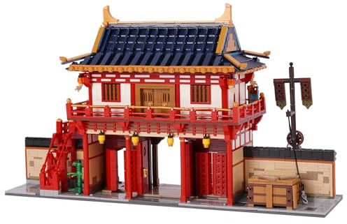 Geniteen Chinesische Architektur-Baustein-Set, Tang-Dynastie Serie 1, Bauset-Modellbausatz, Kinder und Erwachsene, Geschenk für Geburtstag, Weihnachten und Neujahr(Westliches Markttor)