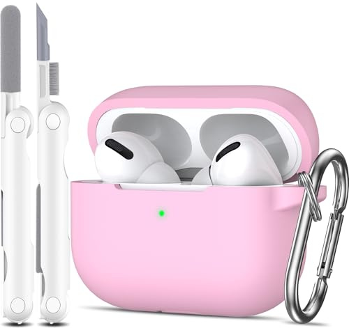 MHYALUDO Custodia per AirPods Pro, Custodia Protettiva per AirPods Pro in Morbido Silicone Anti-Caduta di Grado Militare Antiurto Skin Touch con Portachiavi e Kit di Pulizia,Pink