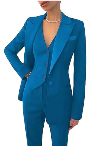 Botong Ensemble de costume 3 pièces pour femme avec veste, gilet et pantalon pour bureau, tenue professionnelle, ensemble de pantalon pour soirée de remise des diplômes, bleu, L
