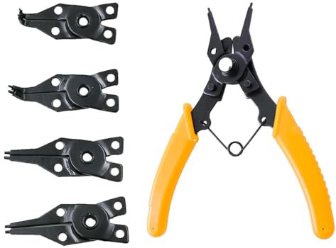 Avilia Pinza per Anelli con 4 Testine Intercambiabili - Set Pinze per Anelli di Fissaggio con 2 Teste Dritte a 180 Gradi, 1 Piegata a 90 Gradi, 1 a 45 Gradi, Fori Regolabili