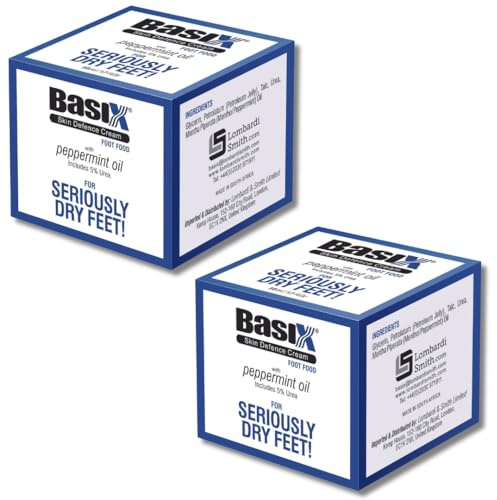 Basix Skin Defence Cream Foot Food [TWIN PACK 2x50ml] Foot Repair Restoration Balm for Dry Feet and Cracked Heels - 5% Urea Peppermint Oil Soothes, Moisturises, Stimulates and Invigorates Tired Feet