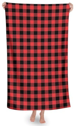 Strandtücher, Weihnachtstartan Rot Schwarz Buffalo Check Plaid Duschtuch Leichtes Saunatuch Mikrofaser Strandtuch Für Spa Männer Picknicks 80X130Cm