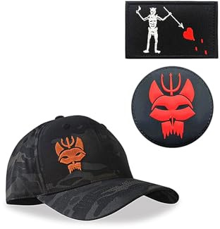 Black Camouflage Seal Team Six Baseball Cap,Tactical Snapback Stretchable Hat Running/Fishing, Hat+Patch (1,L)