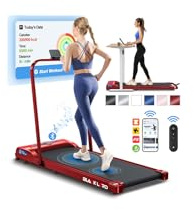BLACK LORD Walking Pad with Handle, Foldable Under Desk Treadmills for Home, LED Display, Bluetooth Speaker, Remote Control, Electric Running Machine, 120KG Loads, 1-12km/h, for Walking Jogging, Red