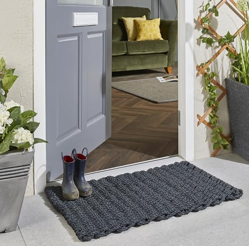 Lord of Rugs Outdoor Rope Doormat Textured Woven Reversible Entrance Mat Weather-Resistant, Efficient Dirt Trapping Mat for Indoor & Outdoor Use (Black)