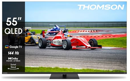 Thomson 55 Zoll (139cm) QLED Zentral Füsse Google Smart TV, Wi-Fi, Dolby Audio, Bluetooth 5.1, Triple-Tuner (Kabel,Satellit,Antenne), HDMI, C Plus, A Plus Panel - 55QG4S14
