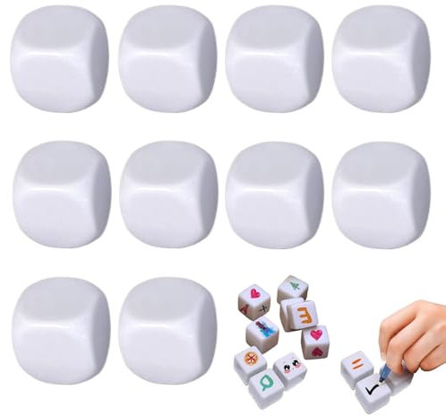 Trocken abwischbare Würfel, 10 x weiße, abgerundete Würfelblöcke, weiße, einheitliche Leere Würfel aus Acryl für Brettspiele im Klassenzimmer, Aufkleber, Mathe-Zählunterricht