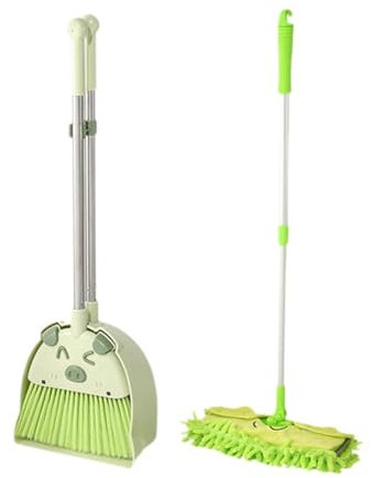 Amagogo 3-teiliges Mini- mit Kehrschaufel und Mopp, kleines Haushaltshelfer-Set, Cartoon-Lernspielzeug, Kinder-Reinigungsset für Jungen und Mädchen, GrÜn
