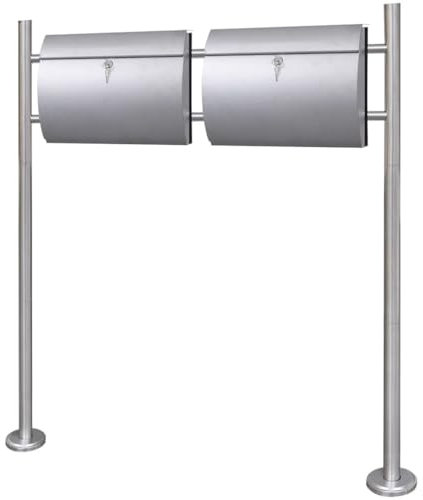 Furniture Item home Double Mailbox on Stand Stainless Steel-Furniture
