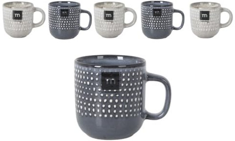 Set de 6 Tazas de Café de Cerámica – 3 Azules y 3 Grises | Espresso, Cortado, Capuccino, Latte | Para Todos Ocasiones - Hogar o Hosteleria | Diseño Práctico y Duradero (Capuccino - 220 ml)