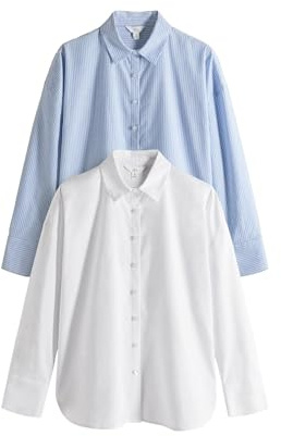 THE SET Femme Chemise Oxford, Lot de 2 Rayure Bleu/Blanc/Blanc M