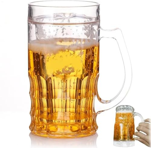 Palaufr Gefälschte Bierbecher, 420 Ml Streich Bierbecher, Doppelwandiger Bierkrug, Bier- & Getränke-Kühler mits Fake-Bier, Realistische Bierbecher mits Griffen