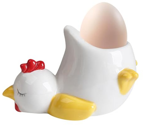 Recitem Coquetier amusant en forme de canard - En céramique émaillée faite à la main - Pour œufs à la coque, petit déjeuner et cadeau de cuisine (petit compartiment à œufs)