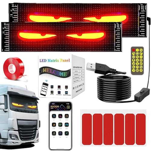 2-Sätze LKW Augen LED,Teufelsaugen-Lichter für Autos,LED Augen für Auto,Teufelsaugen-Lichter Augen mit 12 Stück Doppelseitiges Klebeband Aus Roter Folie,für Auto,LKW,Text,Graffiti (108mm*348mm)