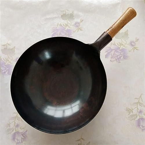Wok de hierro grande – Sartén antiadherente sin revestimiento de fondo redondo para cocinar frito – Ideal para el hogar y la cocina esencial