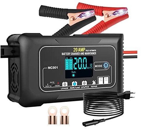 SHEHUALI Caricabatterie per Auto, Caricabatteria for Auto 20A 12V-24V Caricabatterie Intelligente for batterie for motociclette for Auto Batterie al Litio AGM al Piombo