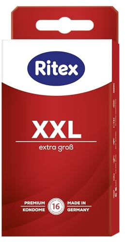 Ritex Kondome XXL – extra groß für mehr Komfort, vegan – 16 Stück | Mit extra viel Gleitfilm für intensives Empfinden und ein angenehmes Tragegefühl – dermatologisch getestet, Made in Germany
