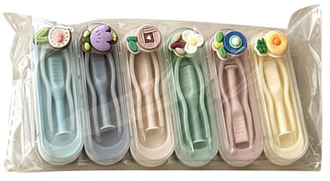 Lot de 6 kits applicateurs de lentilles avec bâton en silicone, 6 pièces de lentilles de voyage, outil de retrait pour soins des yeux