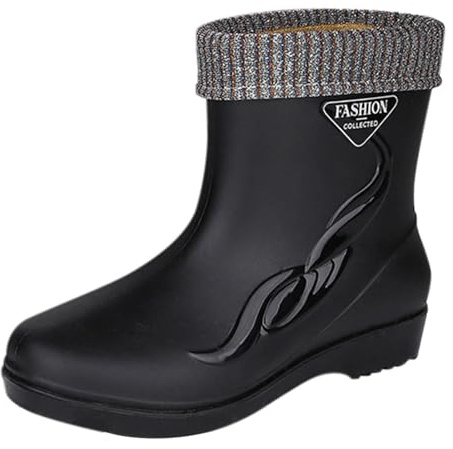 Bottines De Pluie Pour Femmes Pas Cher Courtes Chaussures De Jardin Legers Antidérapant Bottes De Pluie Imperméable Aoutchouc Couleur Unie Confortable Botte De Jardin Grande Taille Bottes