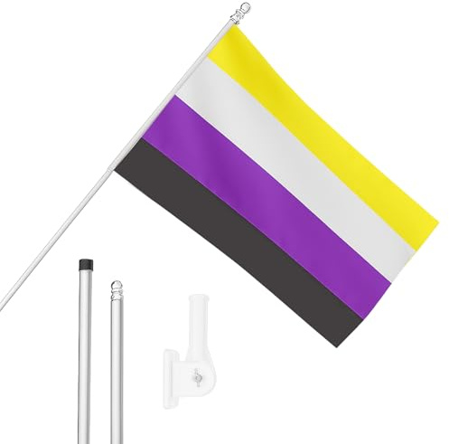 Non-Binary Flag, Flagpole and Wall Mount Set - 5ft x 3ft Non-Binary Flag with Grommets, Extendable Pole and Mount - Pride Month Indoor Outdoor Decoration LGBTQ+ Festivals and Celebrations