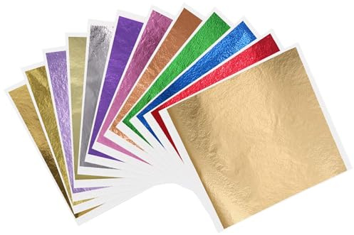 KINNO 12 Farben Imitation Blattgold Mehrfarbige Goldfolie - 600 Stück für Kunstdekoration Kunsthandwerk Vergoldung Möbel Nägel Gemälde Wand DIY 8x8.5cm