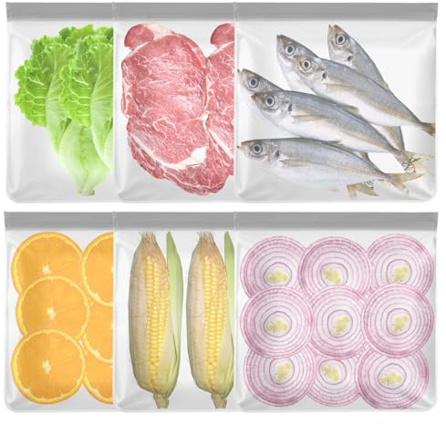 6 Stück Gefrierbeutel Wiederverwendbar, 11 X 11 PEVAbeutel für Lebensmittel, Gefrierbeutel Wiederverschließbare, PEVA Aufbewahrungsbeutel Bpa-Freie für Gemüse, Milch, Snacks, Fleisch
