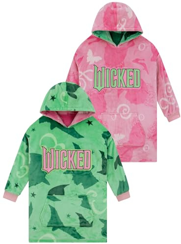 Wicked Reversible Hoodie Blanket, Glinda And Elphaba Womens Blanket Hoodie, Multicolour, One Size