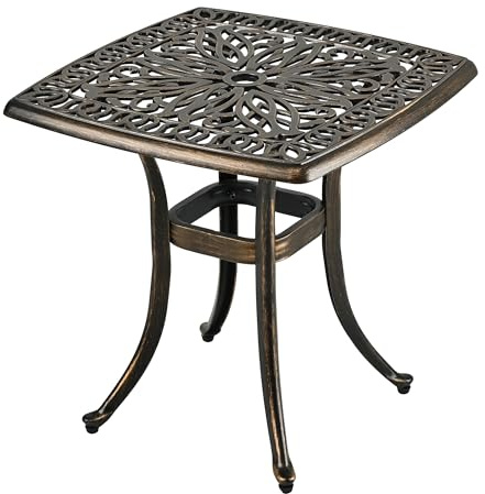 Relaxdays Garden Table with Parasol Hole, HxWxD: 53x53x53 cm, Weatherproof Aluminium, Antique, Square, Black/Bronze