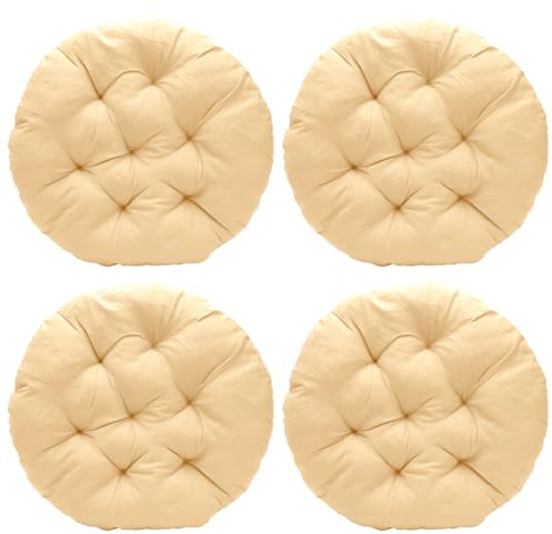 Tutamaz 4er Set Stuhlkissen Rund, Bequemes Sitzkissen 40x40x3cm, Bodenkissen Rund, Stuhlauflage für Indoor und Outdoor für Esszimmer, Wohnzimmer, Studierzimmer (Hellbeige)