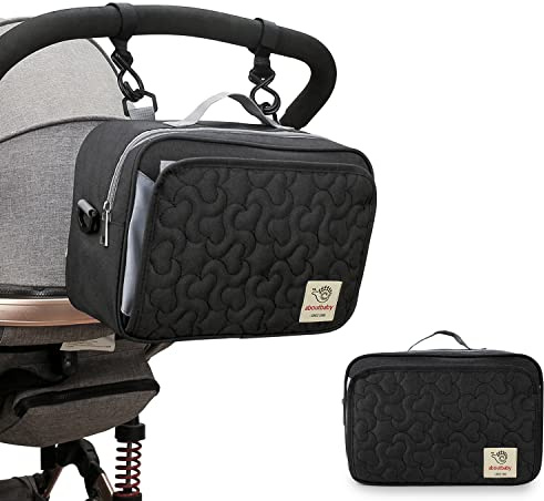 MEYTEILAY Baby Nappy Bag Small Portables Stroller Storage Bag Waterproof Hanging Diaper Bag for Baby Going Out (Imprint Black)