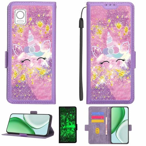 Kinetijy Coque Compatible pour ATT AT&T Vista Coque Étui Housse Case Support [avec Film Protecteur HD d'une dureté de 9H] [Blocage RFID][Paillettes dorées + Brillantes] LPT-DJS