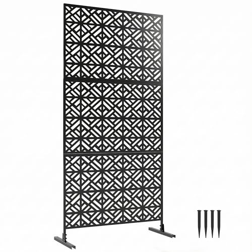 Outsunny Panneau Brise Vue décoratif Extérieur Claustra Décoratif Jardin 3 Panneaux à Motif géométrique paravent extérieur avec Support en métal 92 x 40 x 192 cm, Noir