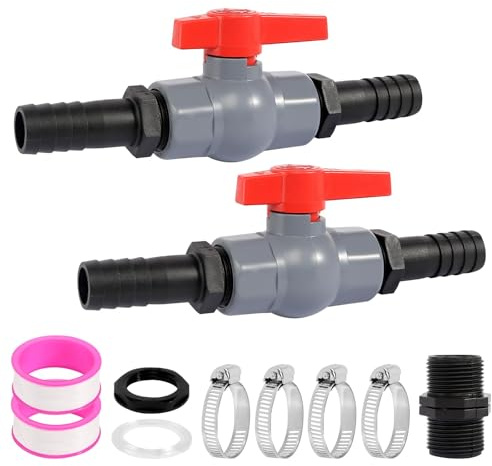 HURODZ Kugelhahn mit Schlauchverbinder, Pool Kugelhahn 1 Zoll(25mm) PVC Kugelhahn Absperrventil Pool, Ventile Set Poolventil Ventil Kugelventil Schläuche Absperrventil für Teichbau Aquaristik