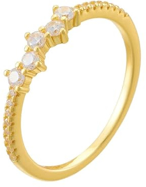 Freundschaftsringe Freundinnen, Promise Ring Frau mit Rundem Moissanit 9K Gelbgold Größe 52 (16.6)