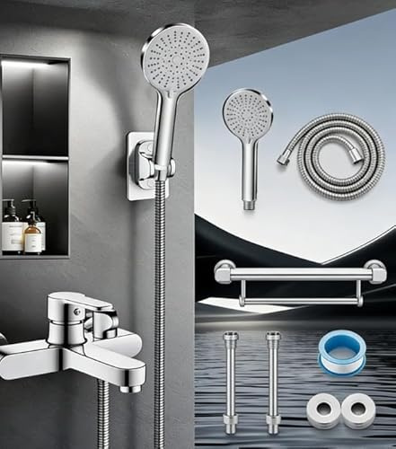 oupados Ensemble de robinetterie de baignoire avec douchette complet | mitigeur mural en laiton, pomme de douche à 3 fonctions, robinet de baignoire à 2 voies, système de douche, mitigeur de salle