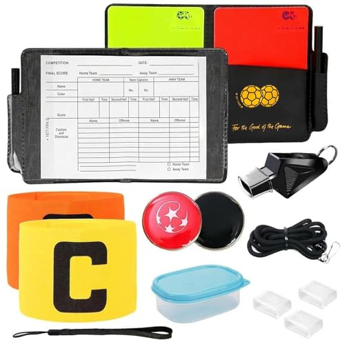 DRADERCH Schiedsrichter Set, Fußball Schiedsrichter Karten Schiedsrichter Pfeifen Set mit Schiedsrichter Pfeife mit Rot Gelb Schiedsrichter Karte mit Tasche Punktebuch für FußBallspiel Schulsport
