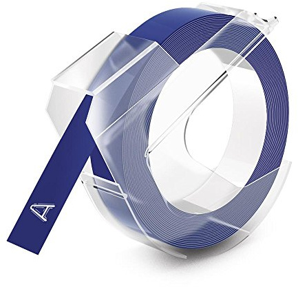 Dymo-Prägeetiketten (selbstklebend, 9 mm x 3 m) weiß auf blau, pack de 10