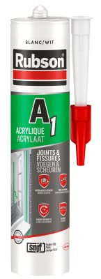 Rubson A1, Mastic Acrylique, Joints Fissures Façade, Cartouche 300ml, Blanc | Mastic acrylique blanc, haut module joints/fissures, intérieur/extérieur, Peut se peindre, Compatible tous types de peintures