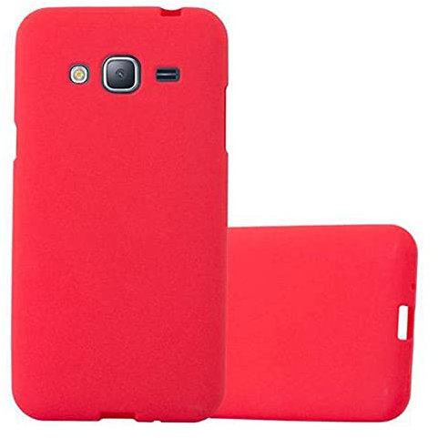 Cadorabo Hülle kompatibel mit Samsung Galaxy J3 2016 Schutzhülle TPU Silikon Case Frost Design Slim Kratzfest Weiche Gummi mit Rundumschutz Case Hülle für Galaxy J3 2016 in Rot