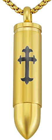 Hanessa Personalisierte Kette mit Gravur Edelstahl 50 cm mit Anhänger Pistolen Kugel  Patrone in gold - Personalisierte Halskette für Männer und Frauen - Personalisierter Schmuck Damen Herren