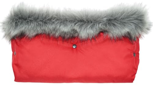 Baby-Joy Kinderwagen Muff mit Kunstfell, Wetterfester Handwärmer mit Fleece & Wattierung, Luxus Handschutz für Kinderwagen & Buggy | Farbe: 2305 Rot-Creme
